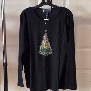 Christopher & Banks Black Long Sleeve Tee with Festive Christmas Tree